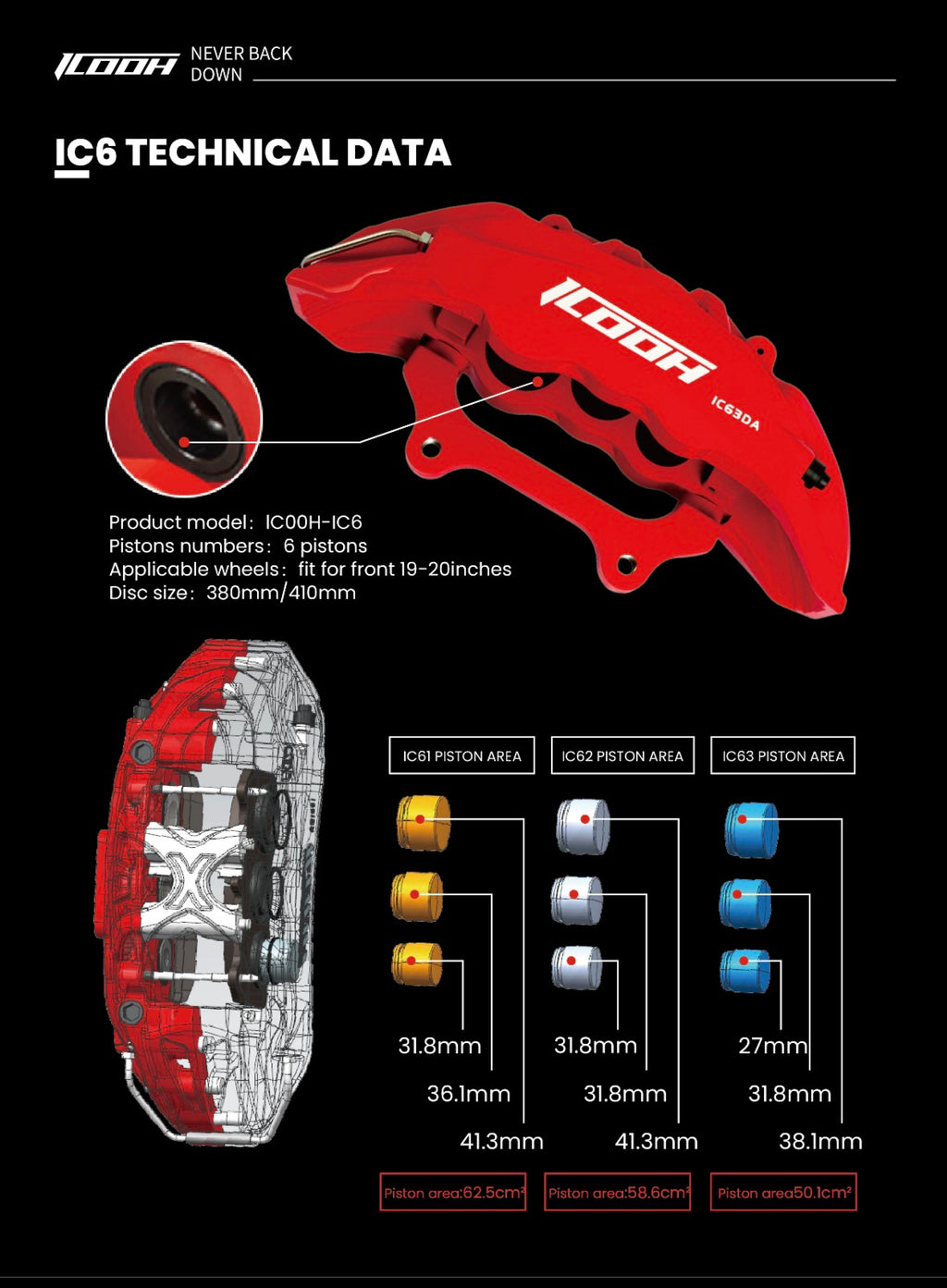 ICOOH IC6 Big Brake Kit 390 mm Carbon Keramik 6 Kolben Vorderachse