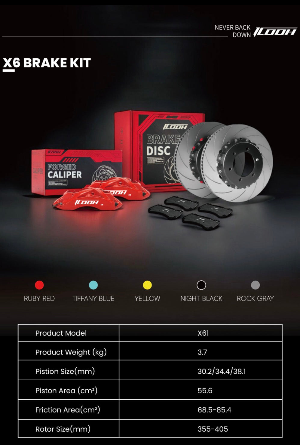 ICOOH X6 Big Brake Kit 380 mm Carbon Keramik 6 Kolben Vorderachse