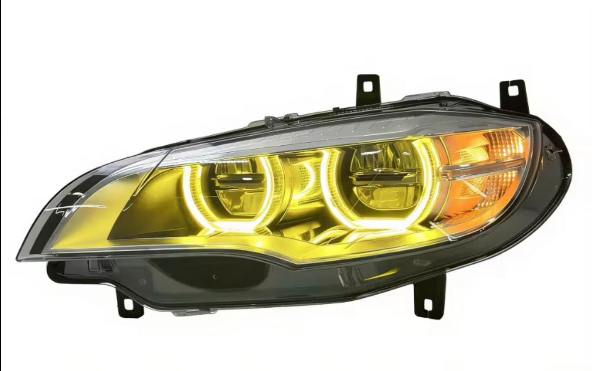 LED Angel Eyes Scheinwerfer mit Startanimation für BMW X6 E71 2008–2014 – Gelb / Weiß DRL – Plug & Play