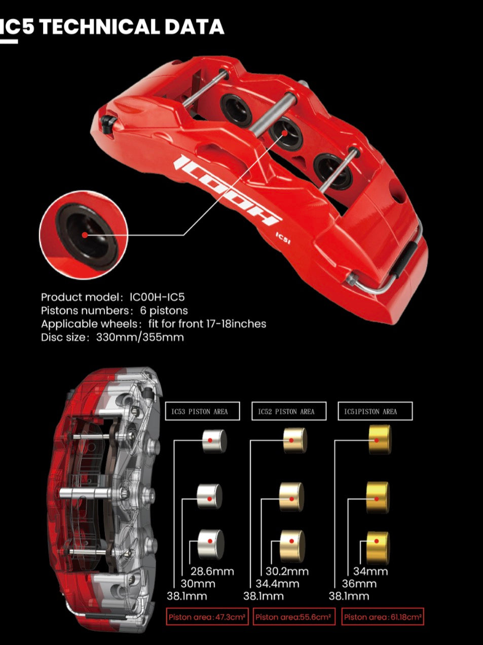 ICOOH IC5 Big Brake Kit 330 mm Carbon Keramik 6 Kolben Vorderachse